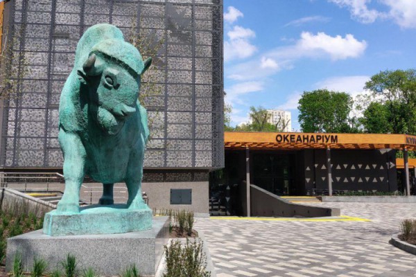 На входе в киевский зоопарк  установили новую скульптуру зубра