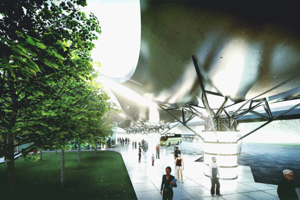 Навесы-крылья и световые блоки: каким будет футуристический проект автостанции у аэропорта «Борисполь»