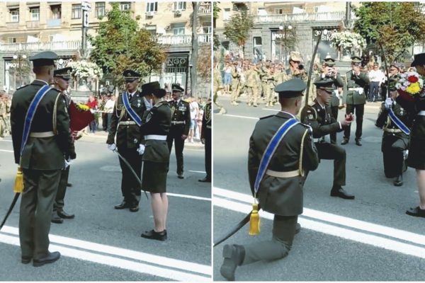 Военнослужащий прямо на репетиции парада в Киеве сделал предложение девушке (ВИДЕО)