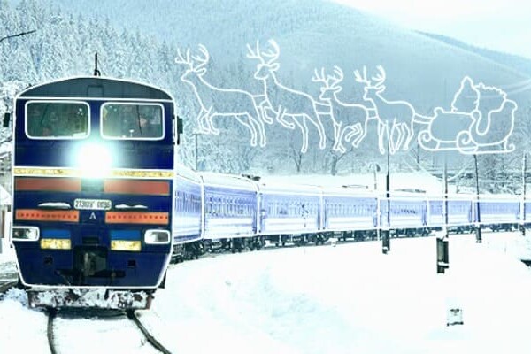 Интерьер вагона киевского поезда украсили праздничной иллюминацией (фото)