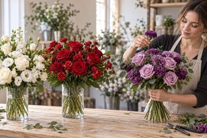 Как сочетать разные цветы одного цвета в букете