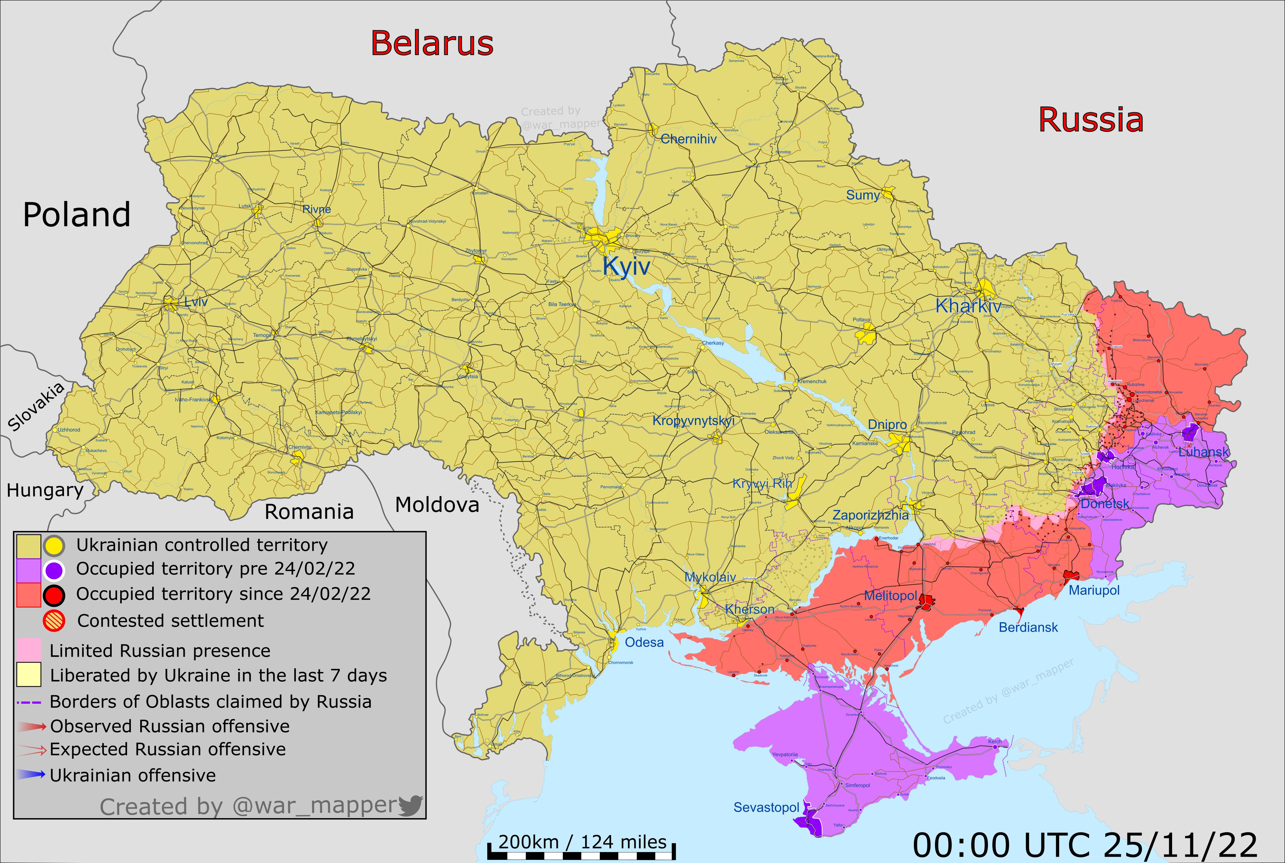Карта приблизної ситуації в Україні на 25 листопада
