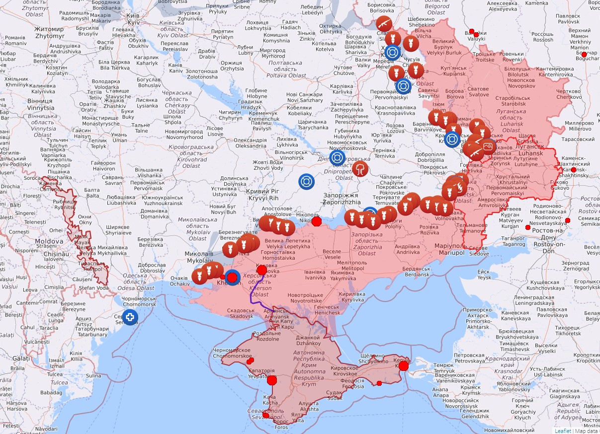 Карта украины захватом российских