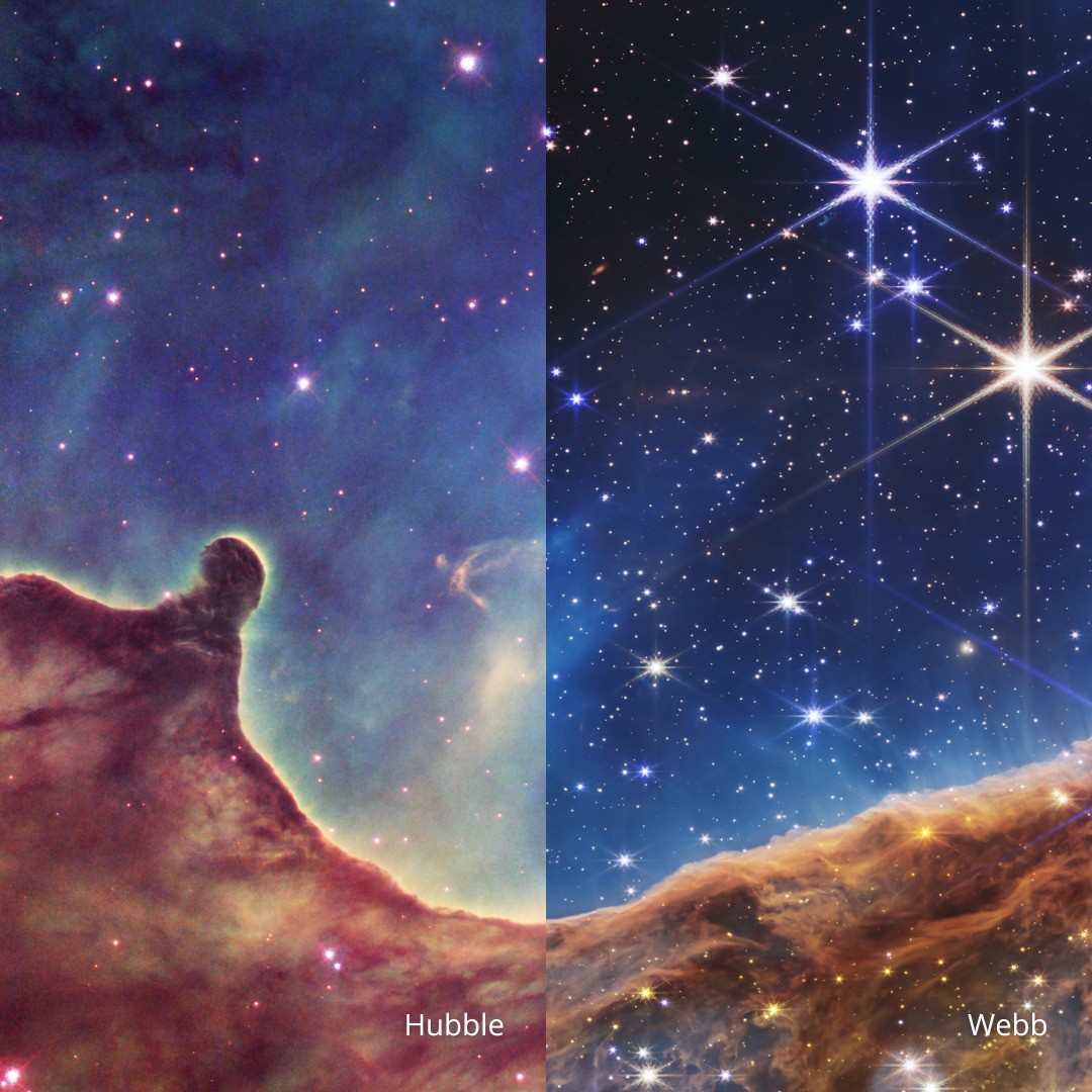 В NASA показали разницу между снимками телескопов "Хаббл" и "Джеймс Уэбб"