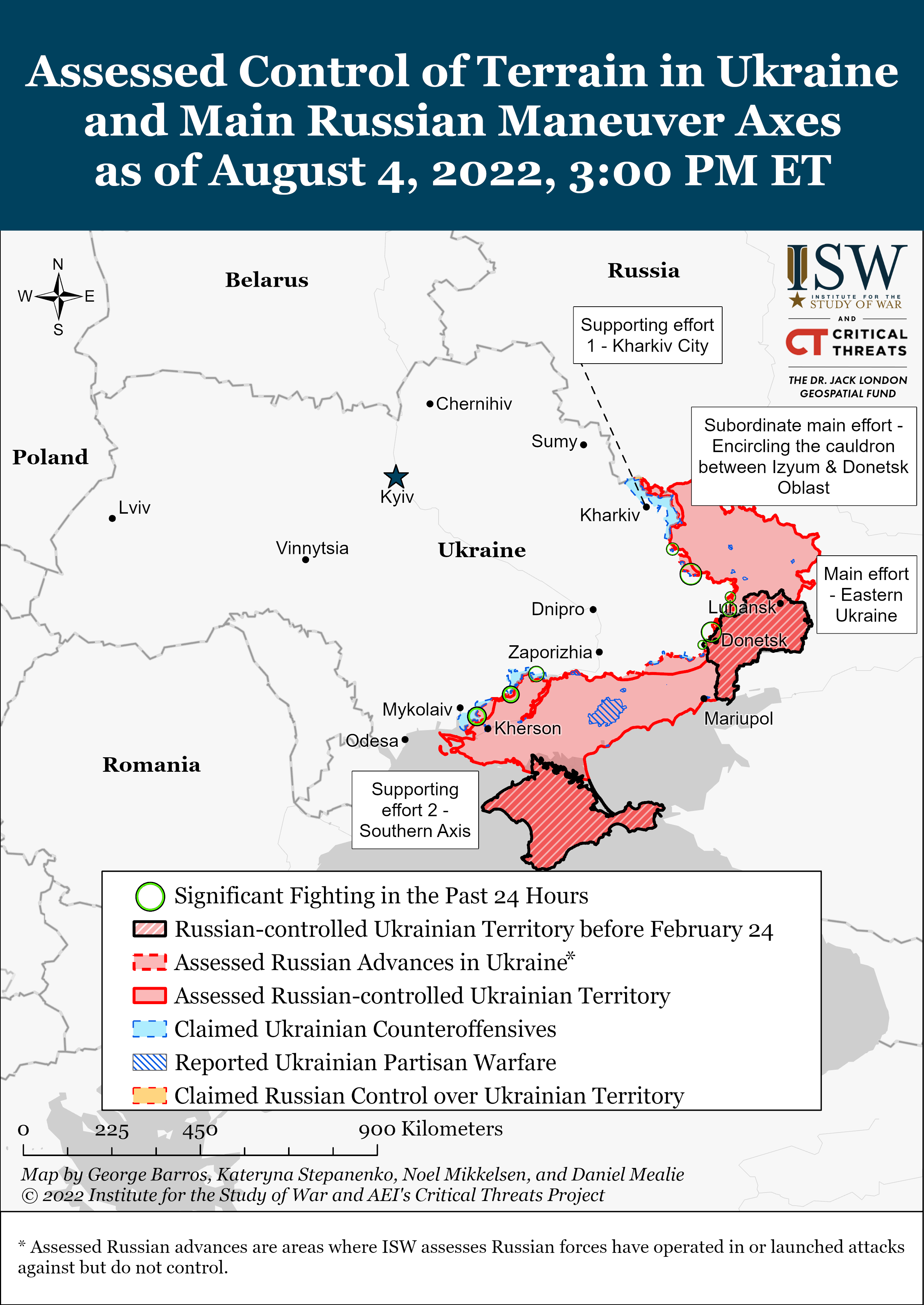 Карта боевых действий в Украине на 4 августа
