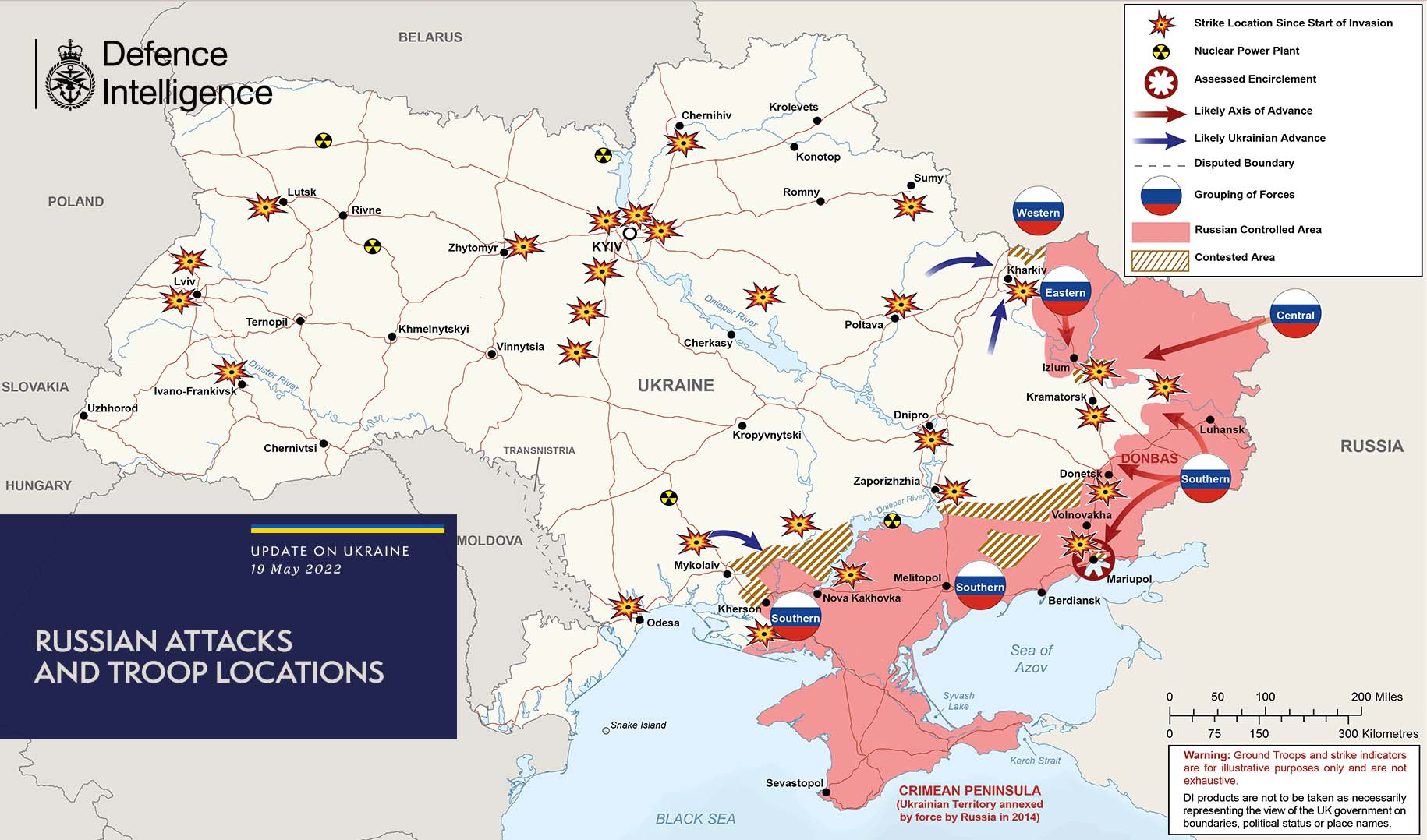Карта боевых действий в Украине на 19 мая от Минобороны Великобритании