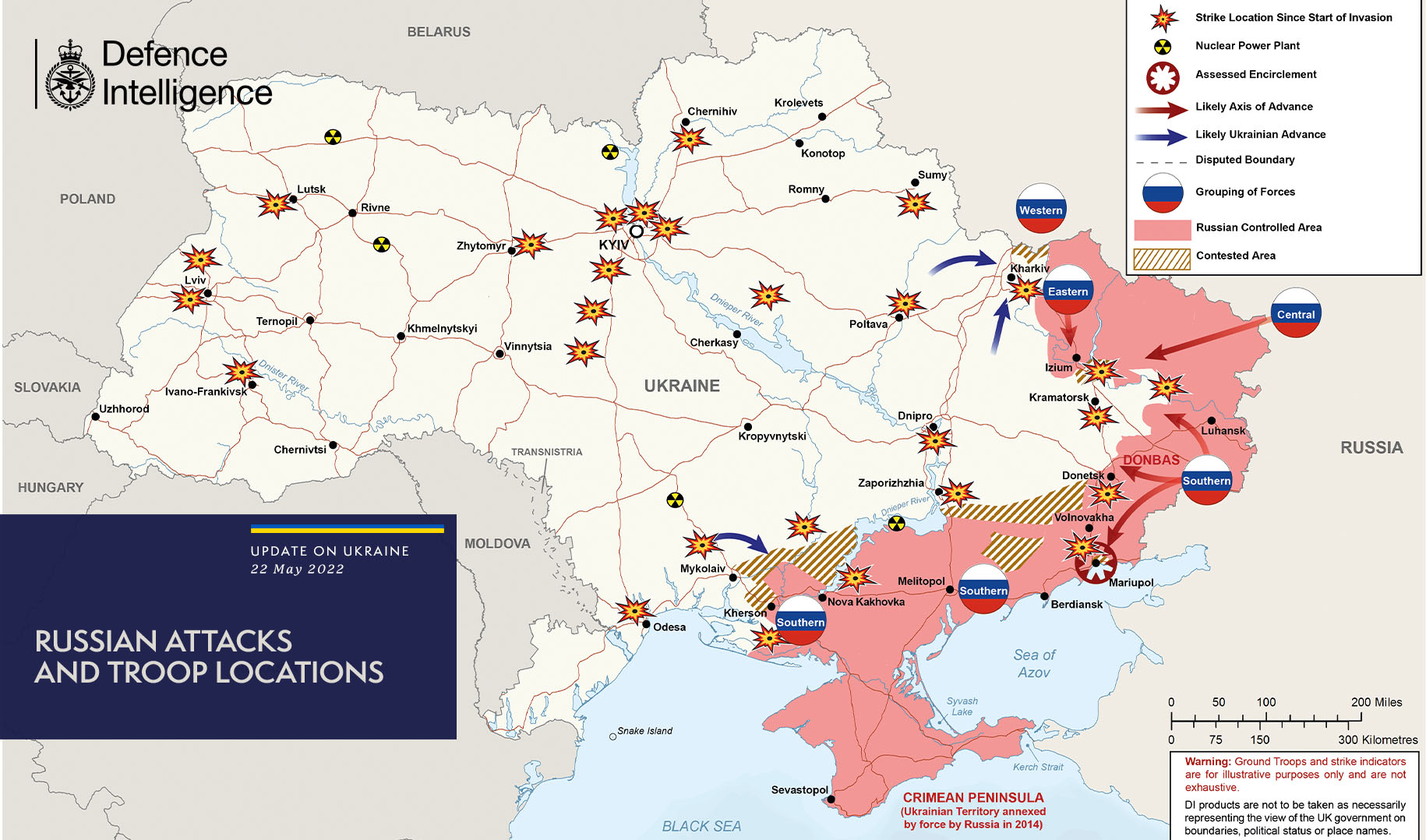 Мапа бойових дій в Україні на 22 травня від Міноборони Великої Британії