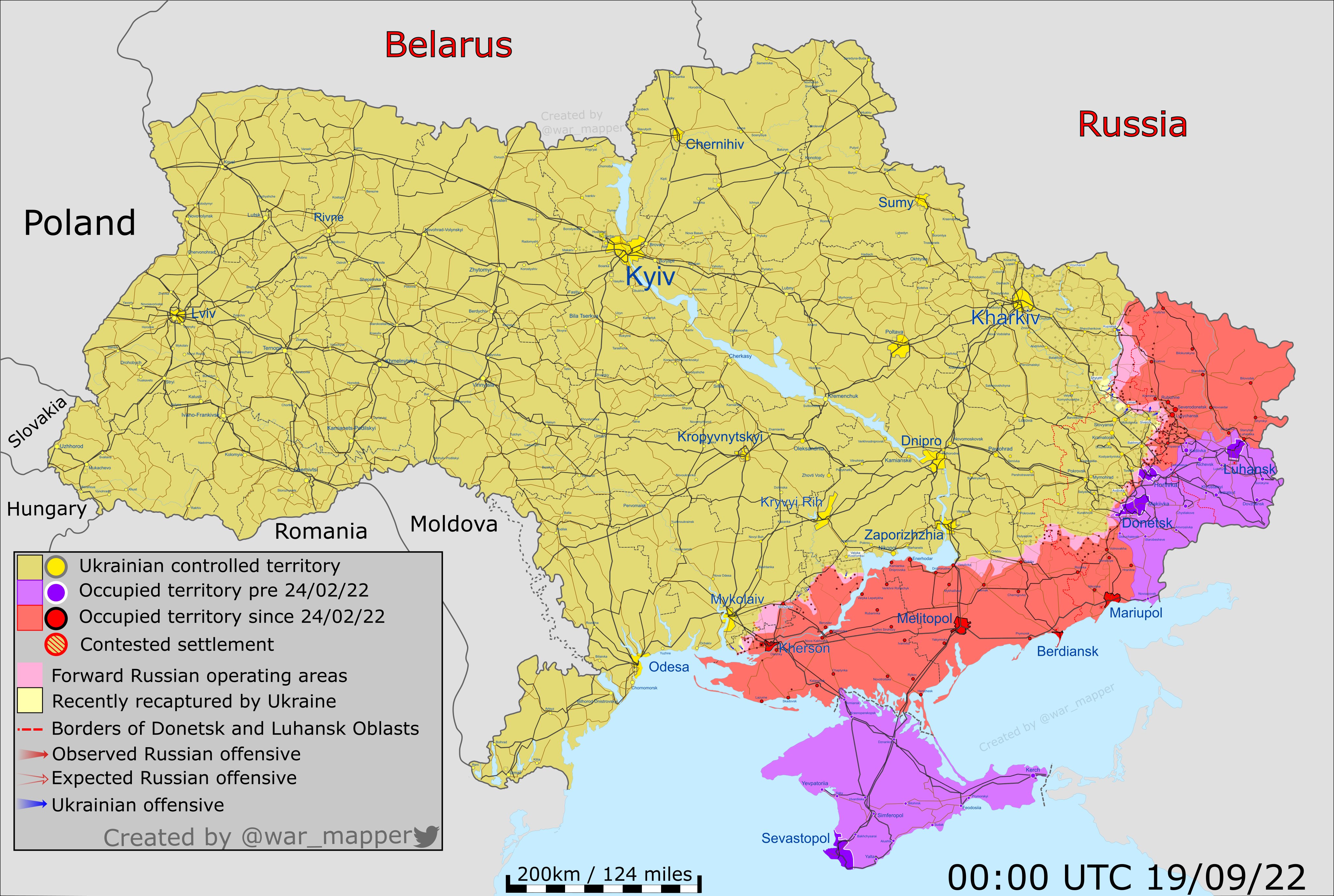 Мапа приблизної ситуації в Україні на 19 вересня