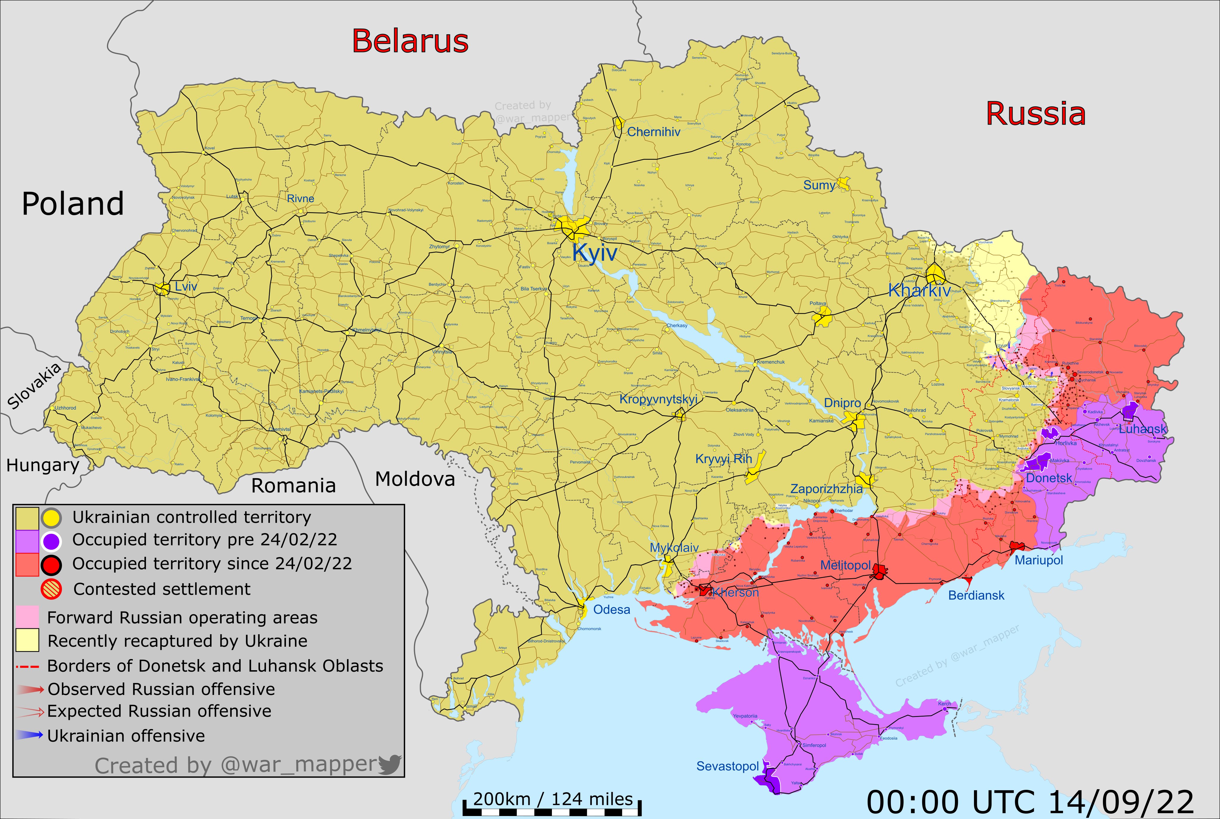 Мапа приблизної ситуації в Україні на 14 вересня