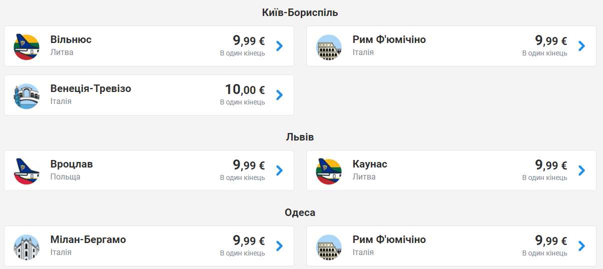 В течение дня Ryanair продает билеты из Киева в Италию и Литву за 10 евро фото 1