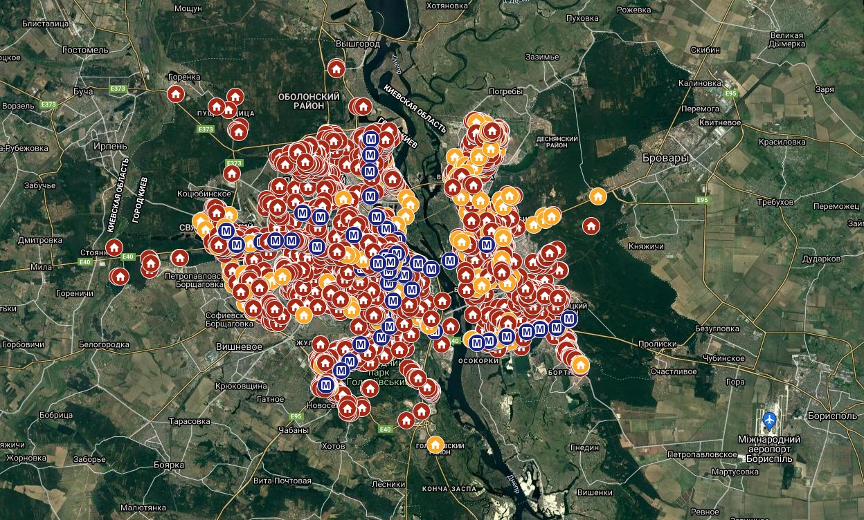 Карта бомбоубежищ в Киеве