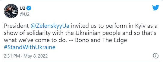 U2 приїхали до Києва на прохання Зеленського