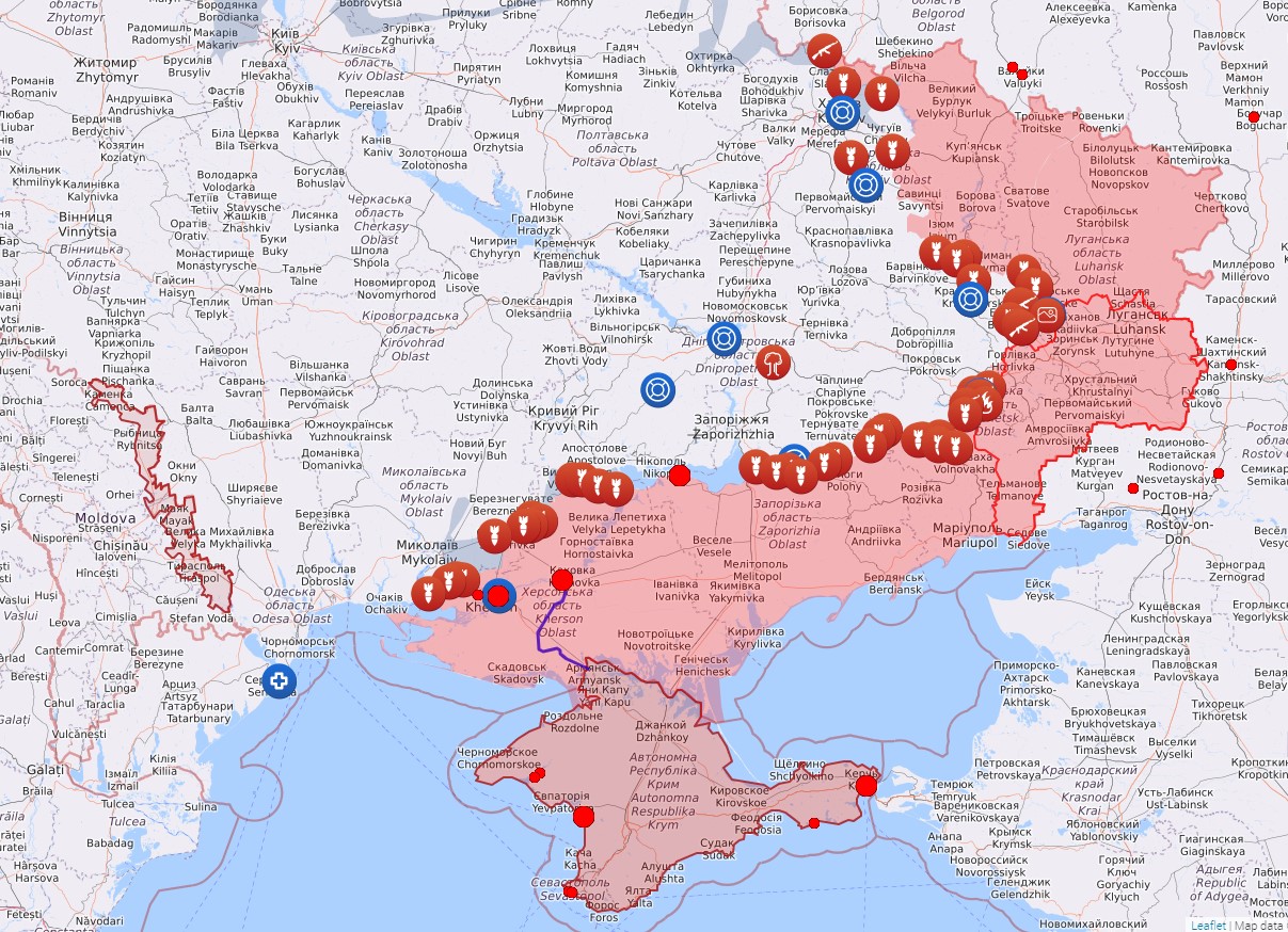 Временно захваченные Россией украинские территории на 15 августа