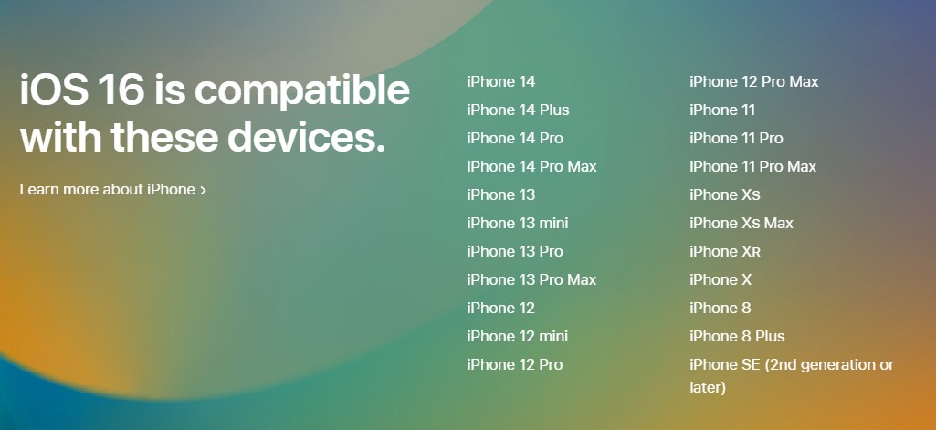 Совместимость iOS 16 с iPhone