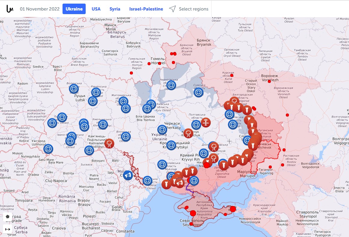 Карта боевых действий в Украине на 1 ноября