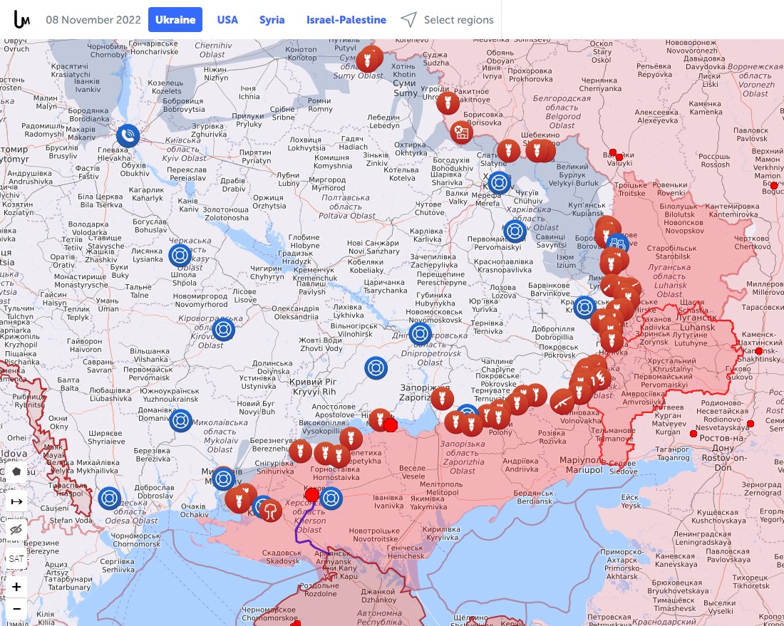 Карта боевых действий в Украине на 8 ноября