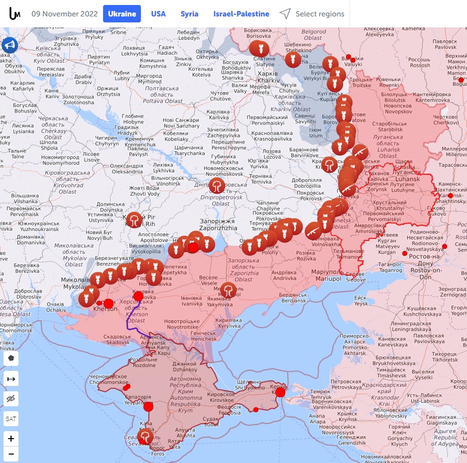 Карта боевых действий в Украине на 9 ноября
