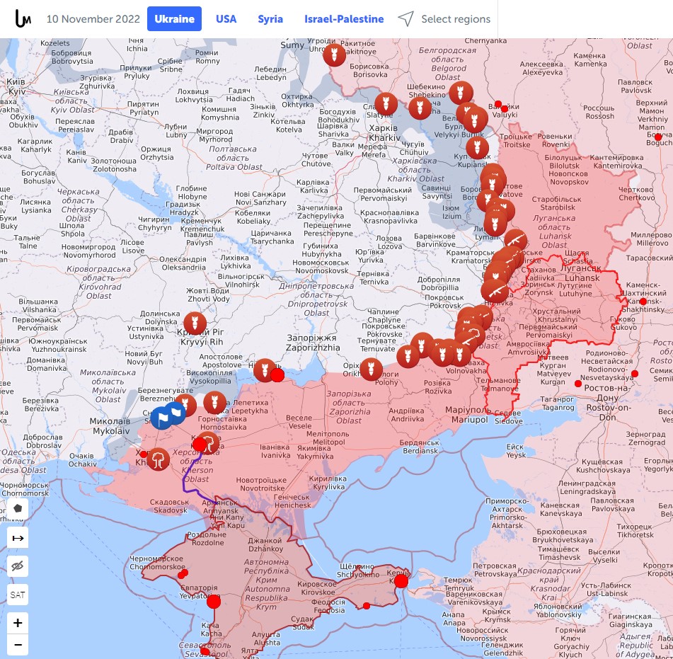Карта боевых действий в Украине на 10 ноября