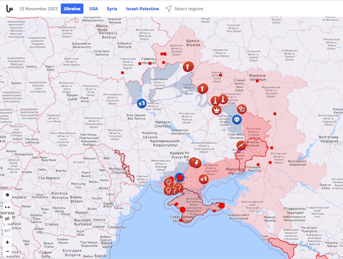 Карта боевых действий в Украине на 15 ноября