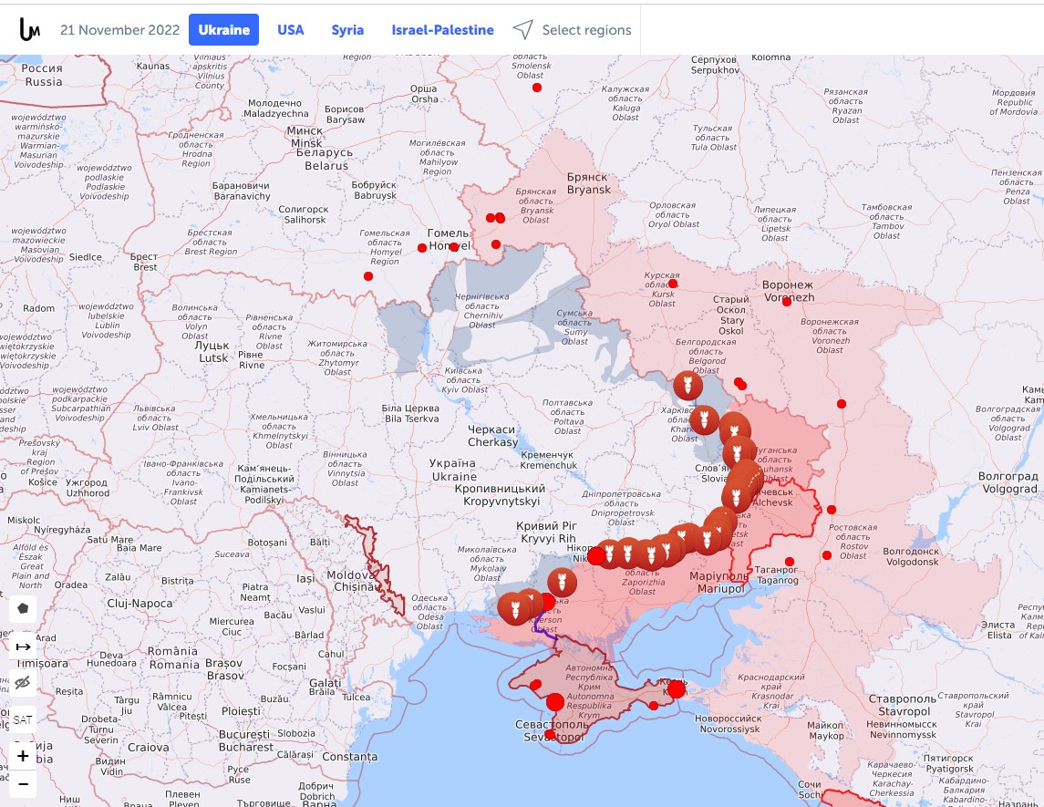 Карта боевых действий в Украине на 21 ноября