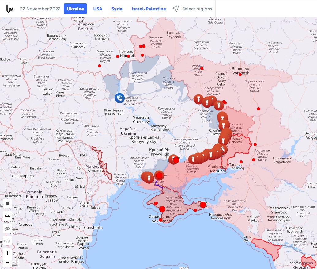 Карта боевых действий в Украине на 22 ноября