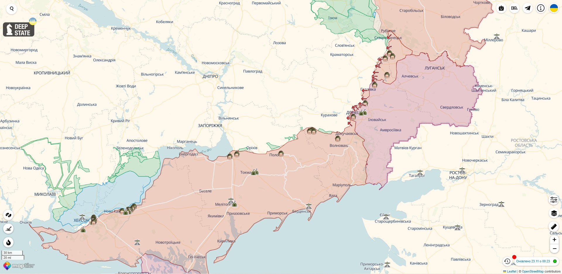 Мапа бойових дій проти російської агресії в Україні на 23 листопада