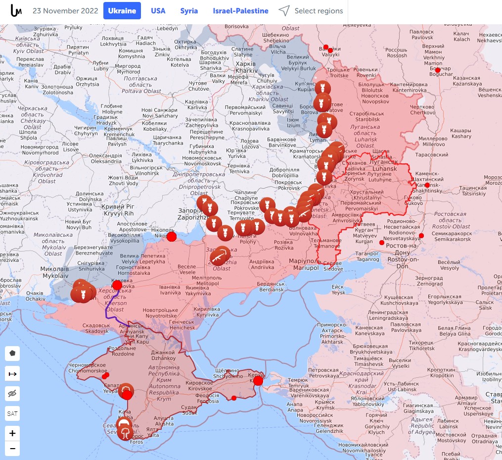 Карта боевых действий в Украине на 23 ноября