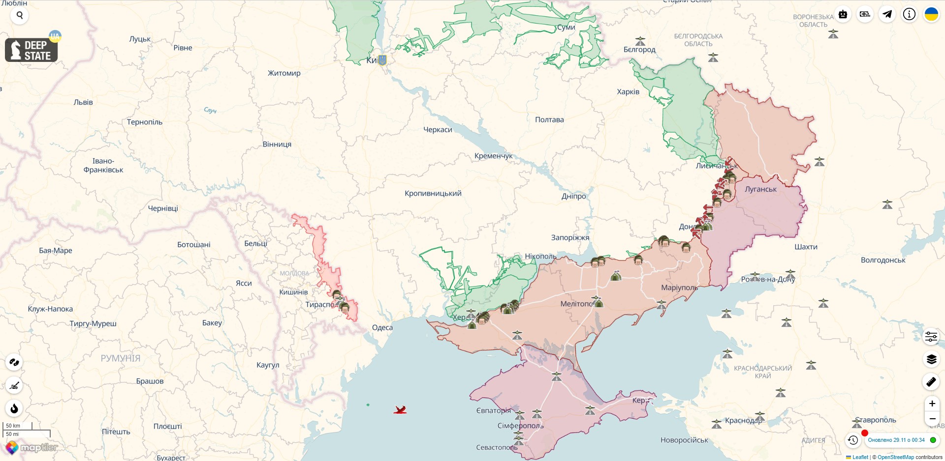 Мапа бойових дій проти російської агресії в Україні на 29 листопада
