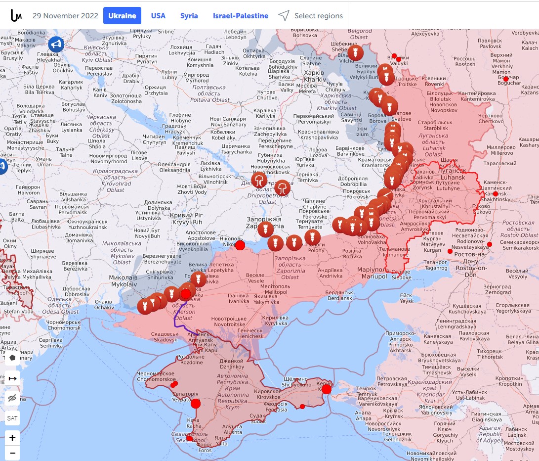 Мапа бойових дій в Україні на 29 листопада