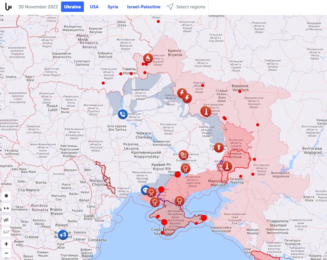 Карта боевых действий в Украине на 30 ноября