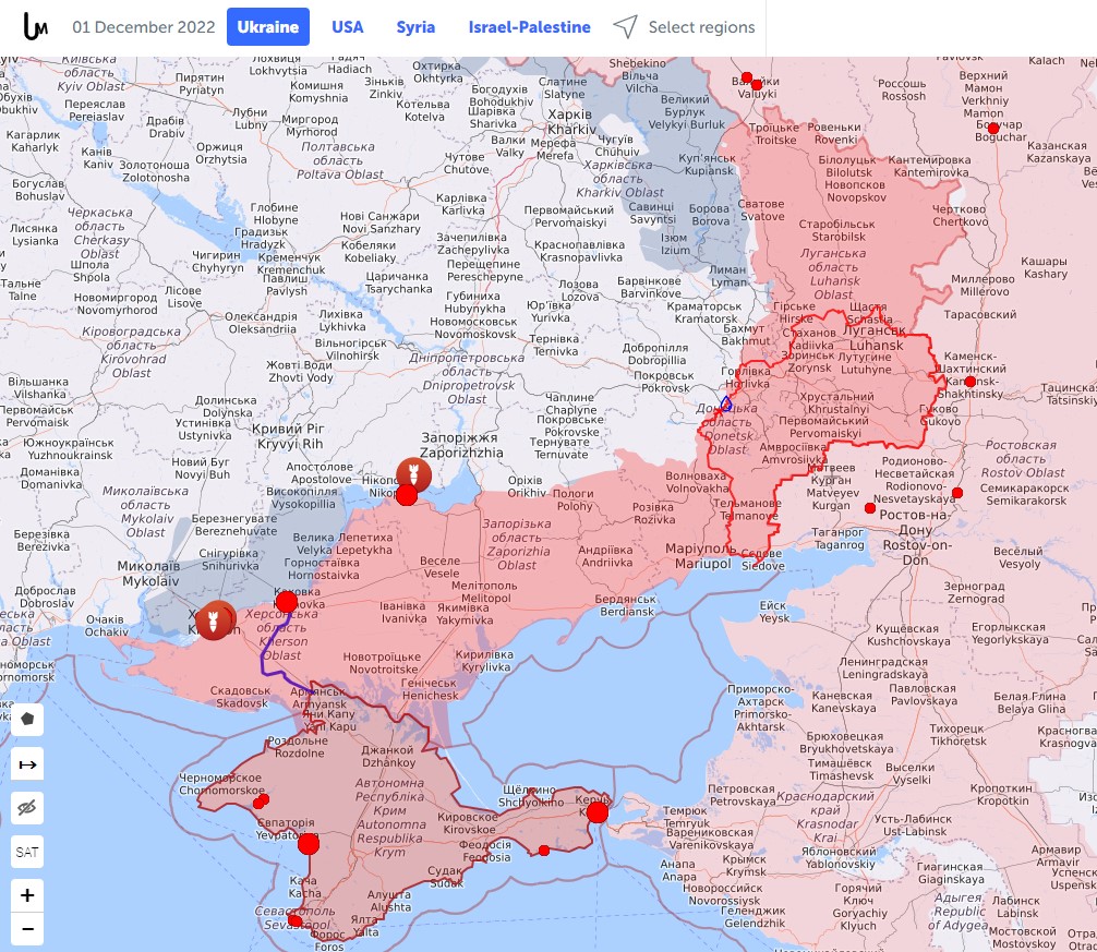 Карта боевых действий в Украине на 1 декабря 