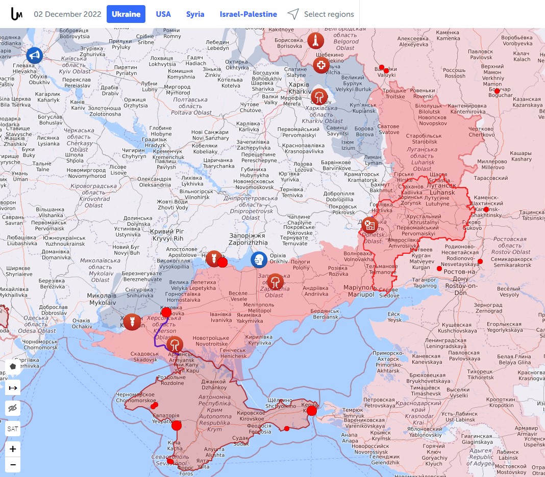 Карта боевых действий в Украине на 2 декабря 