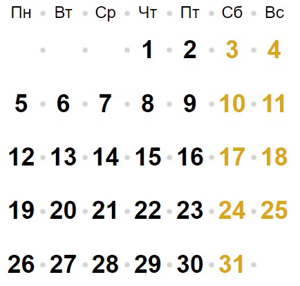 Календар робочих та вихідних днів у грудні 2022