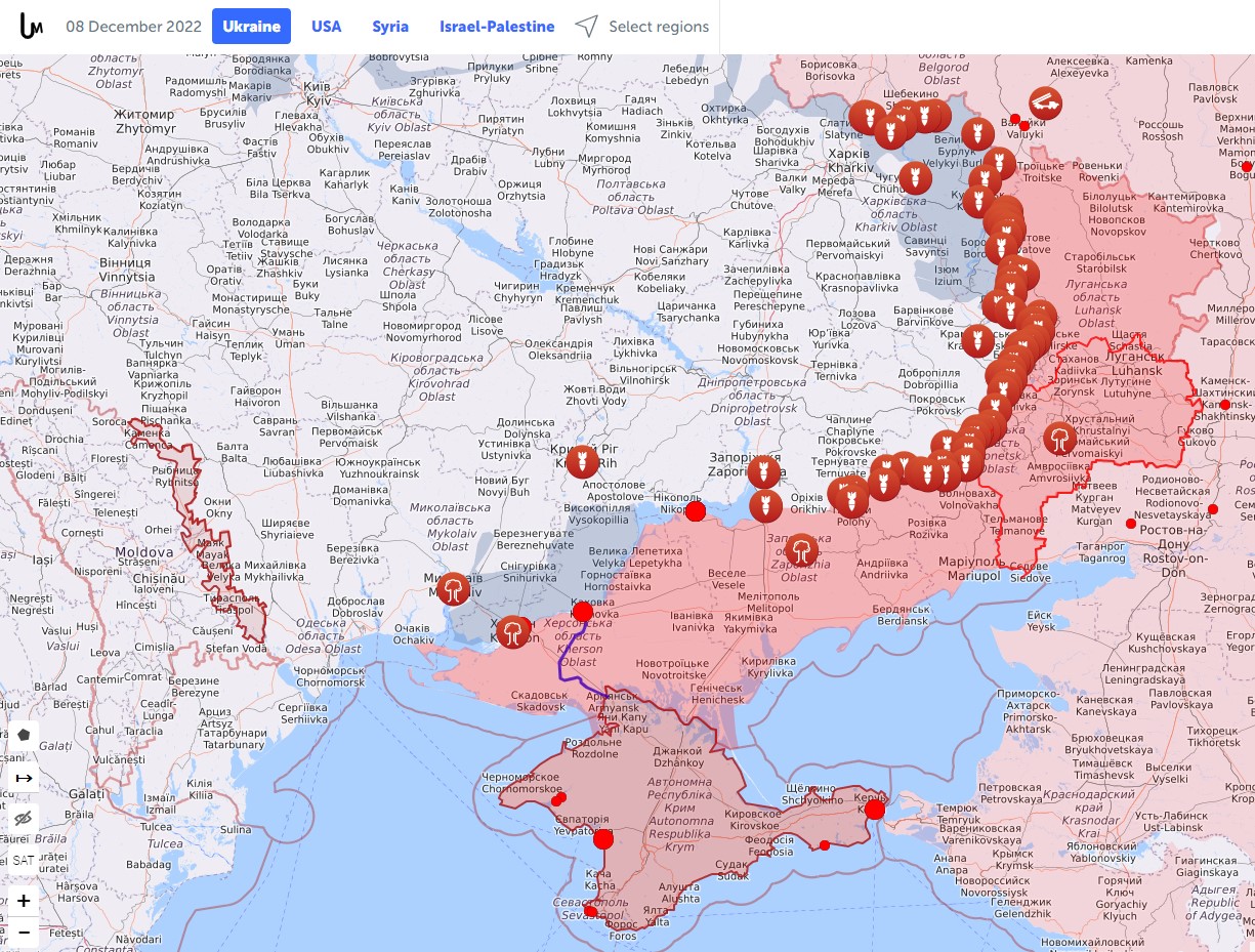 Мапа бойових дій в Україні на 8 грудня